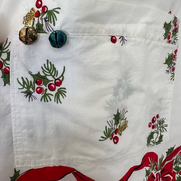 Vintage 1950s Hostess Half APRON Christmas Bells Wreaths & Holly - Picture 2 of 11
